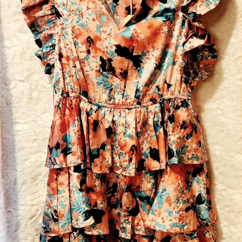 Multi-colored Pink And Blue Jodifl Floral Print Dress Size Medium
